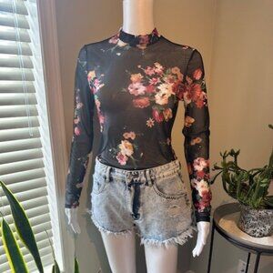 Black Floral Sheer Top